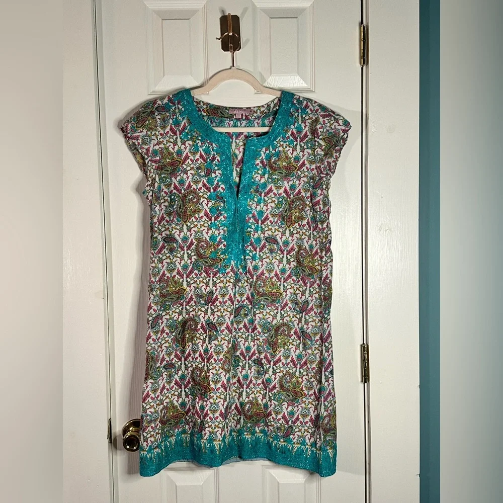 Calypso St. Barth Paisley Cotton Tunic Dress Embroidered Boho Beach Cover Up M - Picture 2 of 8